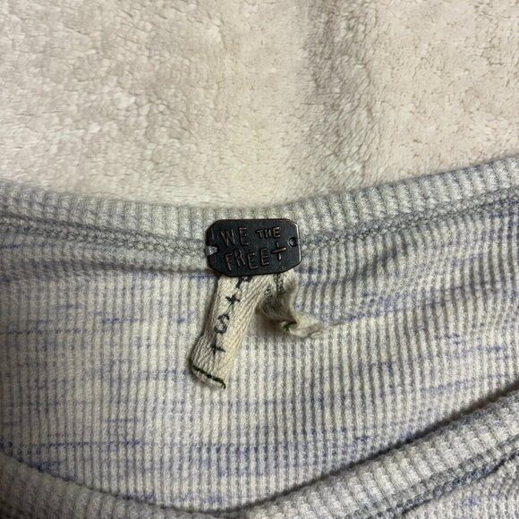 We The Free People Womens Coastline Thermal Henley Small Waffle Peplum Top Blue - Picture 7 of 15
